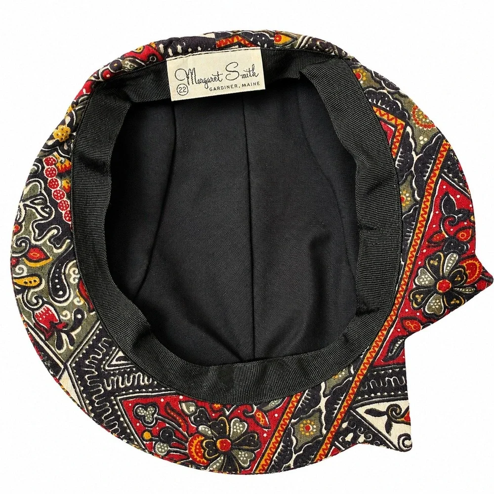 Vintage Margaret Smith Gardiner Maine Paisley Floral Hat Cap Size 22 Boho Funky